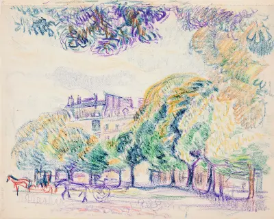Stadtansicht, Park, Droschken von Magnus Enckell