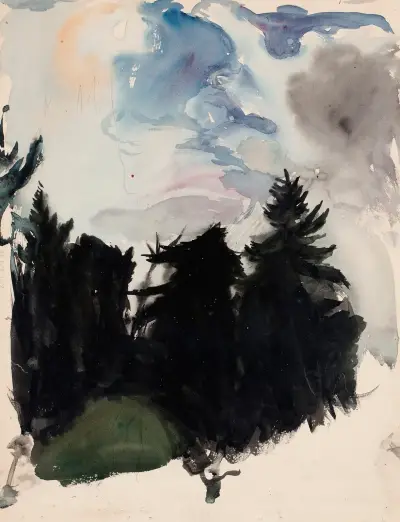Landschaft, schwarze Fichten von Magnus Enckell