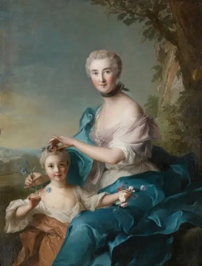 Portrait of Madame Crozat de Thiers and Her Daughter av Jean-Marc Nattier