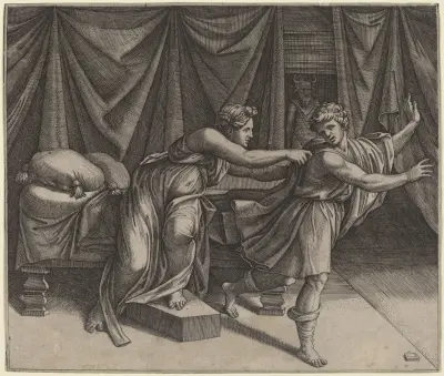 Joseph and Potiphar’s Wife av Marcantonio Raimondi