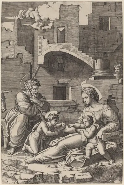 The Holy Family av Marcantonio Raimondi