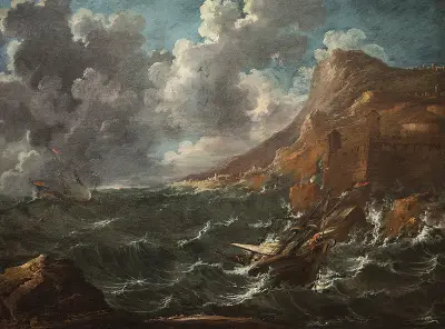 Ships in a Gale av Marco Ricci
