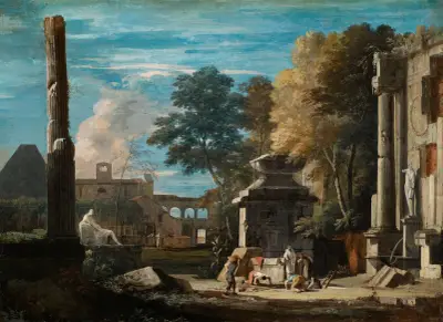 Venetian Capriccio With a Body Being Exhumed and a Franciscan Monk in Attendance, 1700 – nr 2 av Marco Ricci