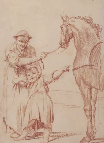 Marcolfa Persuades Cacasenno to Mount a Horse av Giuseppe Maria Crespi