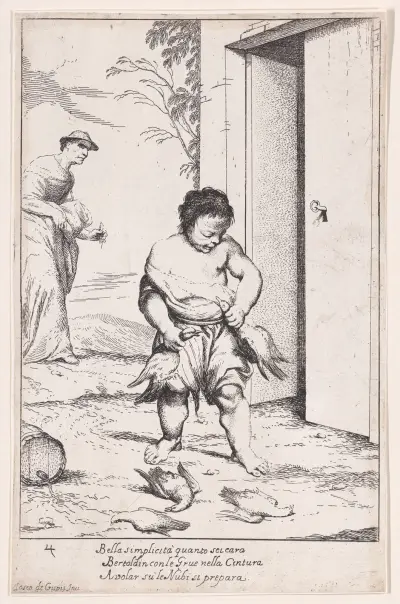 Plate 10; Bertoldino fastening geese to his belt av Giuseppe Maria Crespi