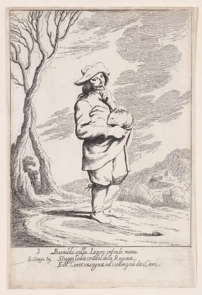 Plate 3; Bertoldo holding a hare in his hand av Giuseppe Maria Crespi