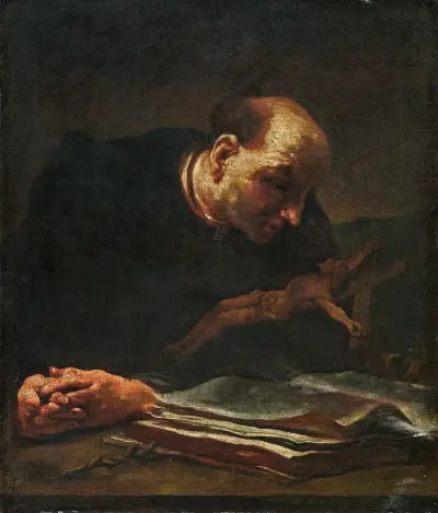 Saint in Prayer before a crucifix av Giuseppe Maria Crespi