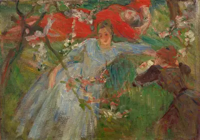 Drei Frauen auf der Wiese liegend von Marie Bracquemond
