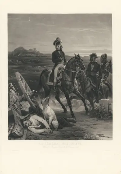Le Général Bonaparte – Visitant le Champ de Bataille de Bassano. 1796 (after Horace Vernet) av Jean-Pierre-Marie Jazet