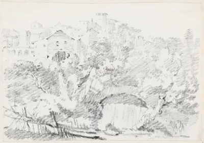 A Waterfall near a Hilltown in Italy av Joseph-Marie Vien