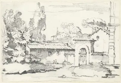 Entrance to the Gardens of the Villa Giulia av Joseph-Marie Vien