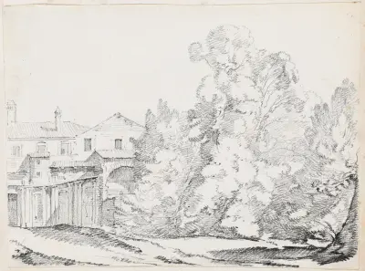 Drzewa osłaniające dom zbudowany na antycznych ruinach, Joseph-Marie Vien