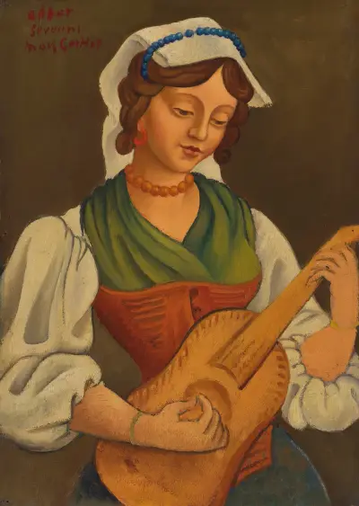 Mädchen mit Mandoline (nach Gino Severini) von Mark Gertler