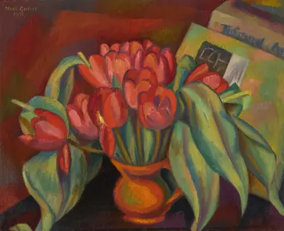 Stillleben mit roten Tulpen von Mark Gertler