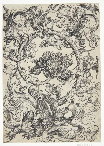 Ornament med fugle, der spotter en ugle av Martin Schongauer