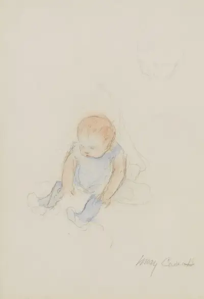 Baby in Blue Dress with Red Hair av Mary Cassatt