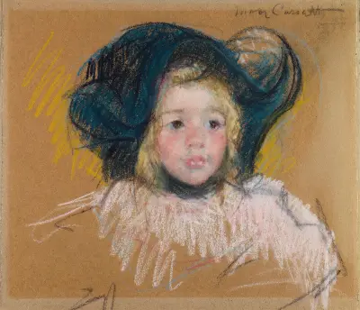 Head of Simone in a Green Bonnet with Wavy Brim (No. 2) av Mary Cassatt