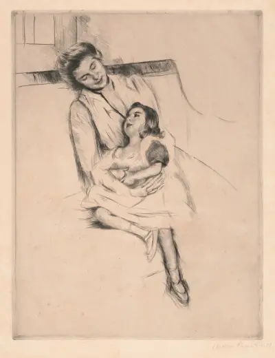 Jeannette and her mother seated on a sofa av Mary Cassatt