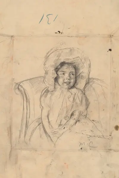 Smiling Margot Wearing a Ruffled Bonnet av Mary Cassatt