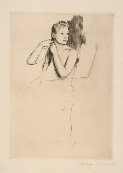 Young girl fixing her hair, no. 2 av Mary Cassatt