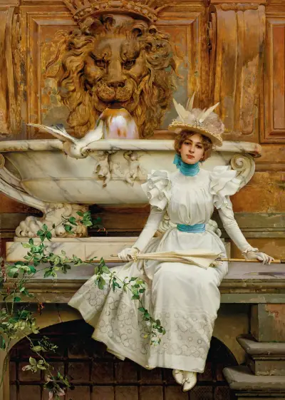 Alla fontana (Le due colombe) av Vittorio Matteo Corcos