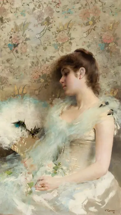 Girl with hummingbirds av Vittorio Matteo Corcos