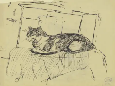 Auf einem Möbelstück liegende Katze av Max Beckmann