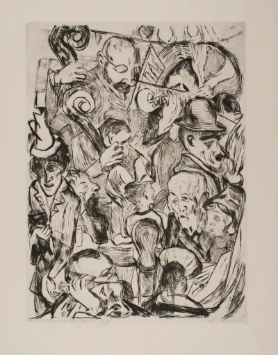 Kavárenská hudba, list 9 z portfolia 'Faces', Max Beckmann