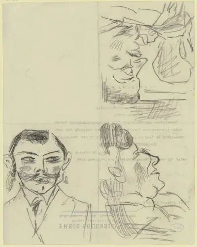 Trzy rysunki z głowami mężczyzn, Max Beckmann