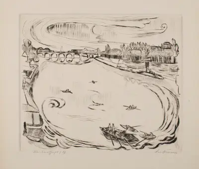 Pohled na Mohan, list 6 z portfolia „Faces“, Max Beckmann