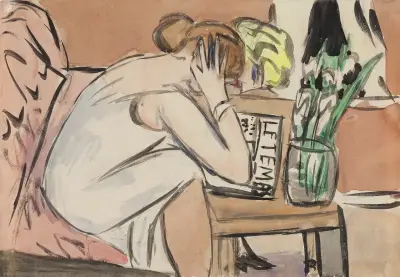 O.T. (Zwei lesende Mädchen) av Max Beckmann