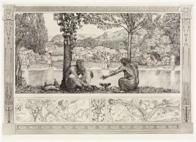 Narcissus und Echo I (Rettungen Ovidischer Opfer, Opus II, Blatt 7) av Max Klinger