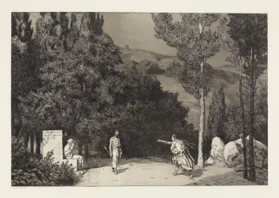 Pyramus und Thisbe III (Rettungen Ovidischer Opfer, Opus II, Blatt 4) av Max Klinger