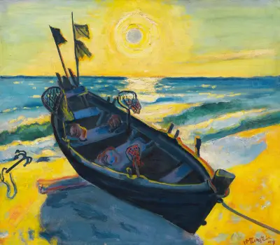 Boot bei Sonnenaufgang von Hermann Max Pechstein