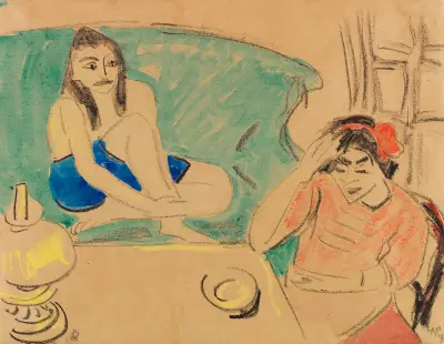 Dwie dziewczyny przy stole, Hermann Max Pechstein