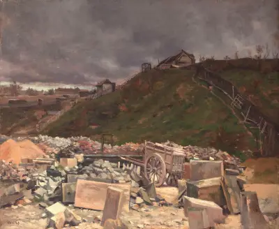 Pflastersteinlager in Montmartre (Landschaft mit Karren) von Maximilien Luce