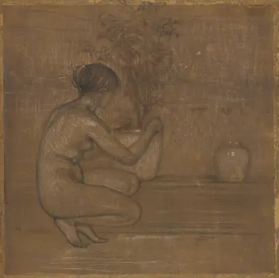 Crouching Figure. Study for The White Symphony; Three Girls av James Abbott McNeill Whistler