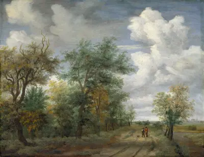 A Wooded Landscape with Figures, Meindert Hobbema