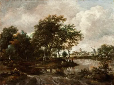 Landscape with Anglers and a Distant Town, Meindert Hobbema