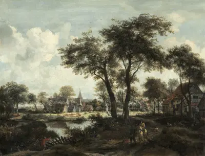 Village near a Pool, Meindert Hobbema