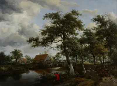 Wooded Landscape with Watermill, Meindert Hobbema
