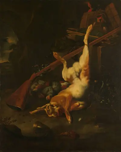 Die Jagdtasche eines Jägers mit totem Hasen von Melchior d'Hondecoeter