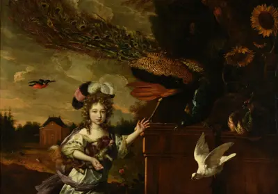 Mädchen mit Pfauen von Melchior d'Hondecoeter