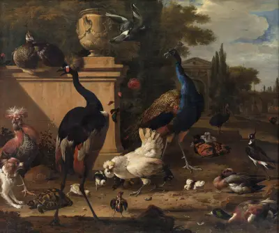 Hühnerhof auf einem Landgut von Melchior d'Hondecoeter