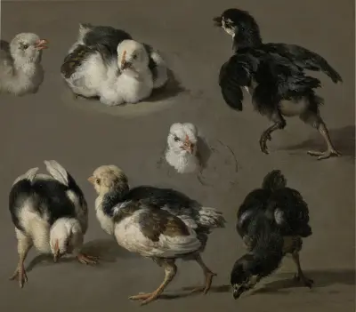 Seven Chicks av Melchior d'Hondecoeter