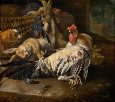 Stillleben mit Hahn von Melchior d'Hondecoeter