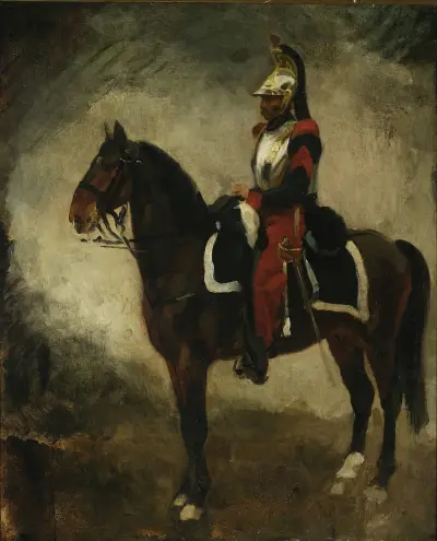 Kürassier auf einem braunen Pferd von Piotr Michałowski