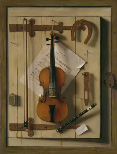 Stillleben – Violine und Noten von William Michael Harnett