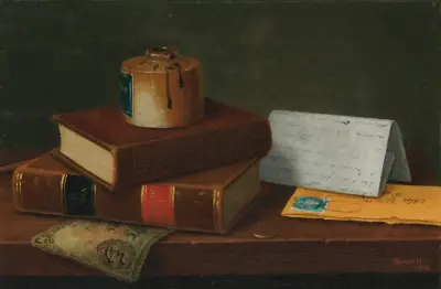 Stillleben mit Brief an Mr. William Taggart, Esq. von William Michael Harnett