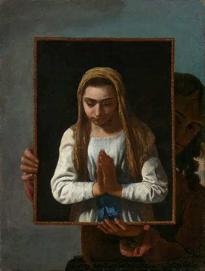 A portrait of the artist, presenting the Virgin in Prayer av Michael Sweerts